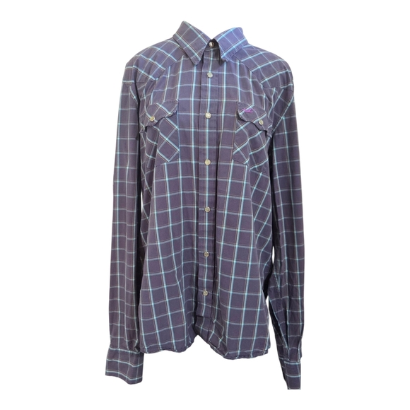 Hollister Women's Purple and Light Blue Plaid Button Down Shirt Size XL - Picture 1 of 6